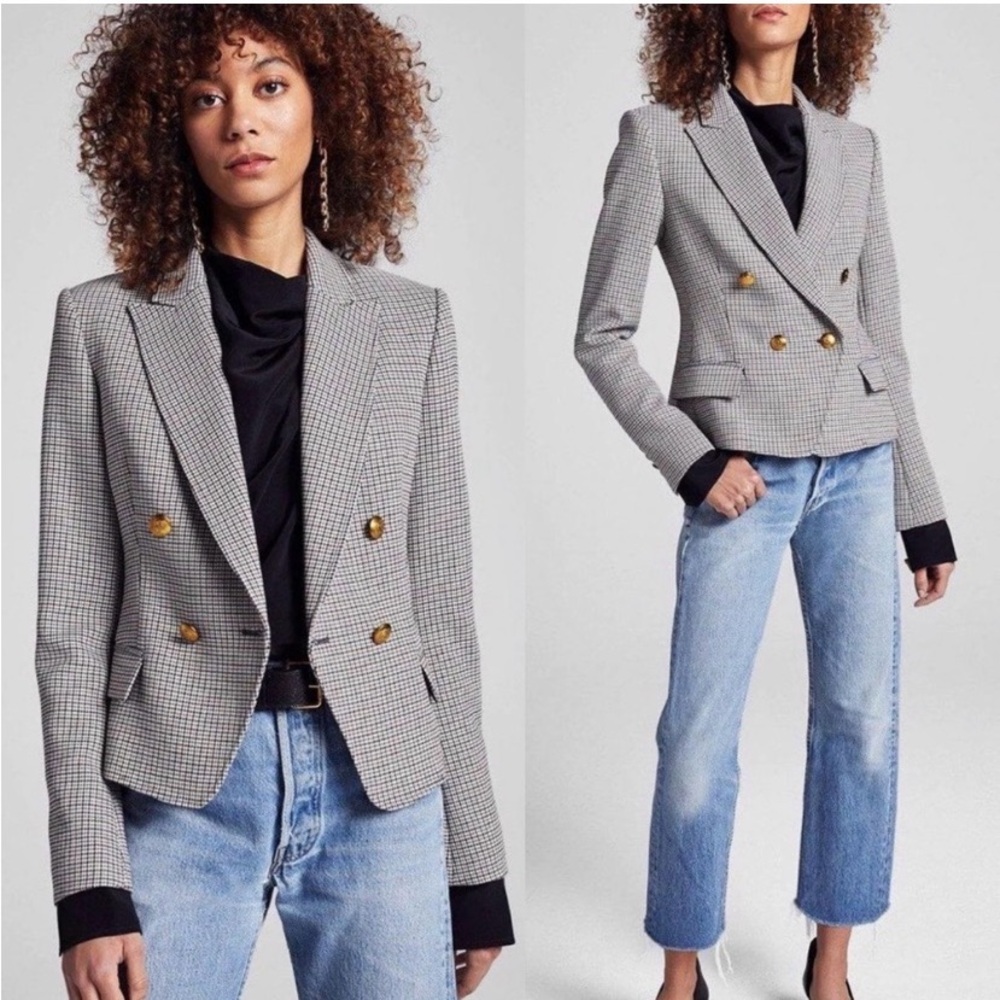 A.L.C. Hendrick Double Breasted Houndstooth Blazer Jacket Check Size 4